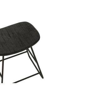Tabouret rectangulaire en teck recyclé brossé et en métal (lot de 2) -HELLIN