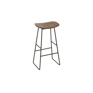 Tabouret de bar en teck recyclé brossé et en métal (lot de 2) -HELLIN