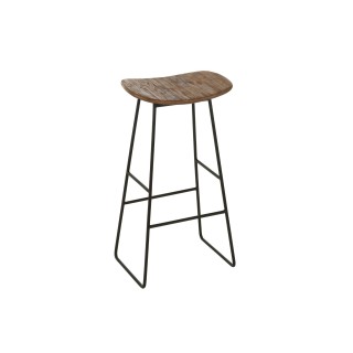 Tabouret de bar en teck recyclé brossé et en métal (lot de 2) -HELLIN