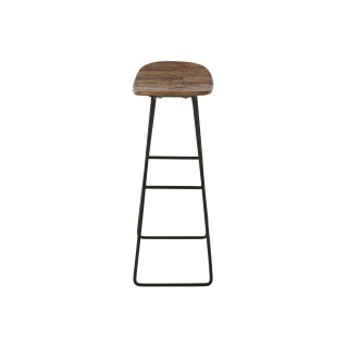 Tabouret de bar en teck recyclé brossé et en métal (lot de 2) -HELLIN
