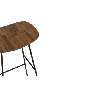 Tabouret de bar en teck recyclé brossé et en métal (lot de 2) -HELLIN