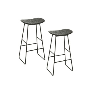 Tabouret de bar en teck recyclé brossé et en métal (lot de 2) -HELLIN