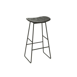 Tabouret de bar en teck recyclé brossé et en métal (lot de 2) -HELLIN