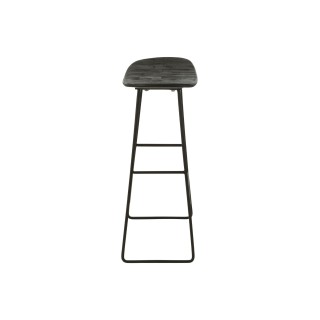 Tabouret de bar en teck recyclé brossé et en métal (lot de 2) -HELLIN