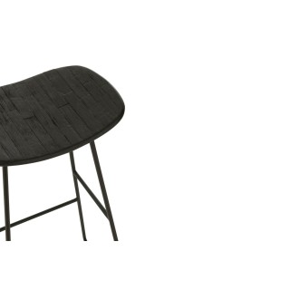 Tabouret de bar en teck recyclé brossé et en métal (lot de 2) -HELLIN