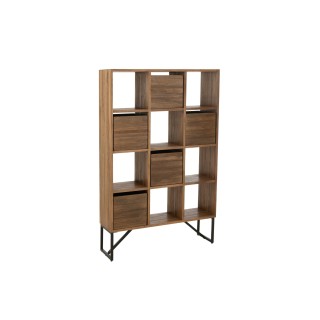 Bibliothèque en teck recyclé et pieds métal 7 niches 5 tiroirs - HELLIN