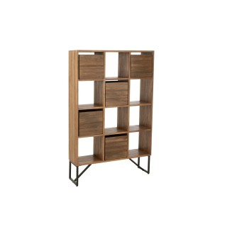 Bibliothèque en teck recyclé et pieds métal 7 niches 5 tiroirs - HELLIN