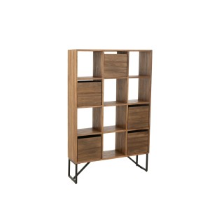 Bibliothèque en teck recyclé et pieds métal 7 niches 5 tiroirs - HELLIN