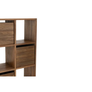 Bibliothèque en teck recyclé et pieds métal 7 niches 5 tiroirs - HELLIN