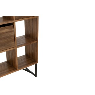 Bibliothèque en teck recyclé et pieds métal 7 niches 5 tiroirs - HELLIN