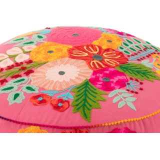 Pouf rond en tissu aux broderies florales (lot de 2) - HELLIN