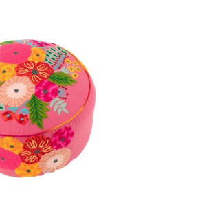 Pouf rond en tissu aux broderies florales (lot de 2) - HELLIN
