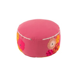 Pouf rond en tissu aux broderies florales (lot de 2) - HELLIN