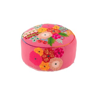 Pouf rond en tissu aux broderies florales (lot de 2) - HELLIN