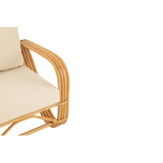 Fauteuil vintage en rotin naturel et coussins en tissu écru - HELLIN