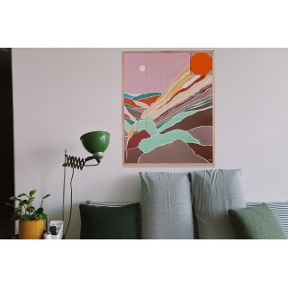 Tableau en bois taquin originale  63 x 78 Paysage intérieur - HELLIN