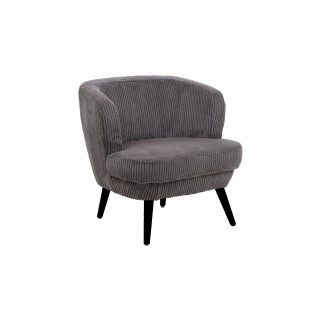 Fauteuil crapaud en velours côtelé gris et pieds noirs