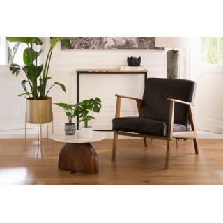 Bout de canapé design en manguier et marbre D50 - SOLENE