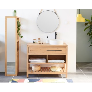 Colonne de salle de bain en chêne avec miroir 3 niche 1 porte - HELLIN