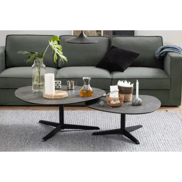 Table basse galet en céramique et pied en métal noir L84 BARBARA - HELLIN