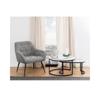 Fauteuil en tissu gris piétement obliqué en métal noir - SAMY