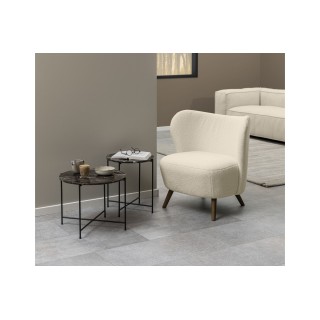 Fauteuil en tissu écru piétement en bois peint en noir- WINNY