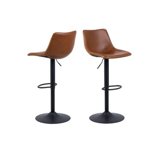 Tabouret de bar simili marron piétement tulipe métal noir (lot de 2) - JACK