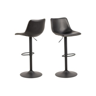 Tabouret de bar simili marron piétement tulipe métal noir (lot de 2) - JACK
