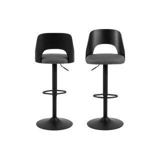 Tabouret de bar assise en tissu piétement en métal noir (lot de 2) - LUCKI