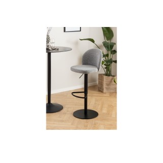 Tabouret de bar en tissu gris clair  et piétement en métal noir (lot de 2) - PATIA