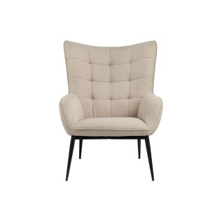 Fauteuil en tissu beige capitonné piétmeent oblique en métal noir - OTIS