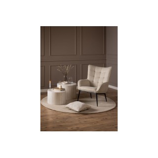 Fauteuil en tissu beige capitonné piétmeent oblique en métal noir - OTIS
