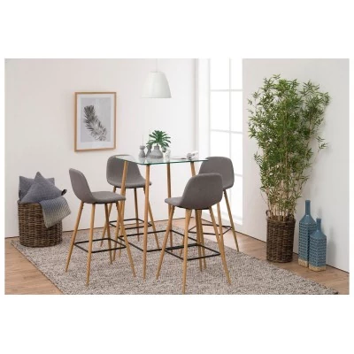 Tabouret de bar en tissu  piétement oblique en bois (lot de 2) - WILLIAM