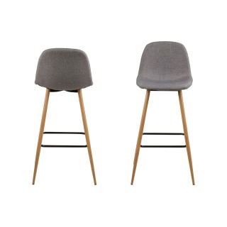 Tabouret de bar en tissu  piétement oblique en bois (lot de 2) - WILLIAM