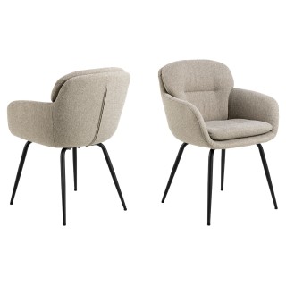 Chaise de salle à manger en tissu piétement métal noir  (lot de 2) MARTA - HELLIN