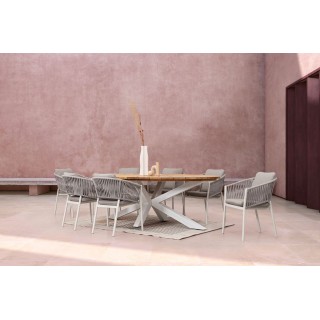 Table à manger de jardin ovale en teck et métal L240 CAP FERRET - HELLIN