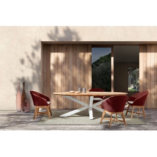 Table à manger de jardin ovale en teck et métal L240 CAP FERRET - HELLIN