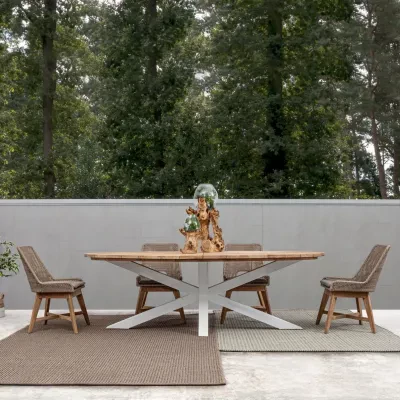 Table à manger de jardin ovale en teck et métal L240 CAP FERRET - HELLIN