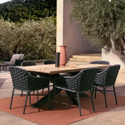 Table à manger de jardin rectangulaire teck et métal L200 CAP FERRET - HELLIN