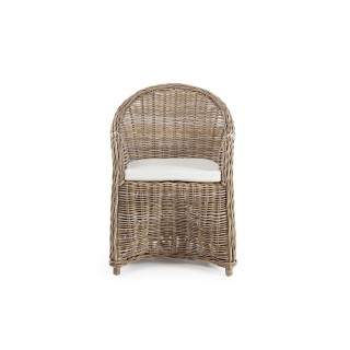 Fauteuil à accoudoirs en rotin naturel et coussin en coton SAINT TROPEZ - HELLIN