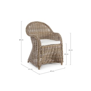 Fauteuil à accoudoirs en rotin naturel et coussin en coton SAINT TROPEZ - HELLIN