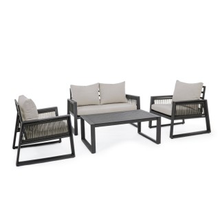 Salon de jardin métal gris 4 places et table basse (set de 4) QUIBERON - HELLIN