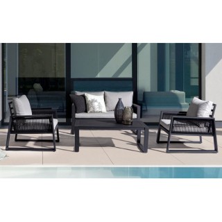 Salon de jardin métal gris 4 places et table basse (set de 4) QUIBERON - HELLIN