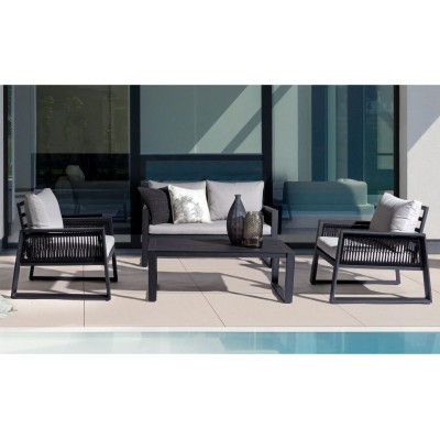 Salon de jardin métal gris 4 places et table basse (set de 4) QUIBERON - HELLIN