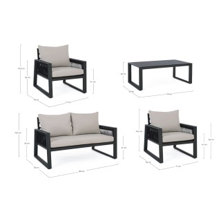 Salon de jardin métal gris 4 places et table basse (set de 4) QUIBERON - HELLIN