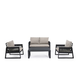 Salon de jardin métal gris 4 places et table basse (set de 4) QUIBERON - HELLIN