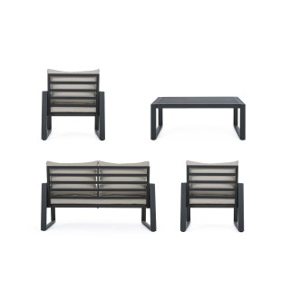 Salon de jardin métal gris 4 places et table basse (set de 4) QUIBERON - HELLIN