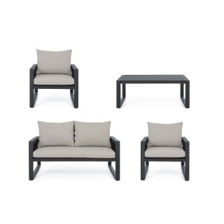 Salon de jardin métal gris 4 places et table basse (set de 4) QUIBERON - HELLIN