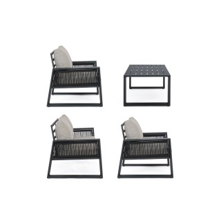 Salon de jardin métal gris 4 places et table basse (set de 4) QUIBERON - HELLIN
