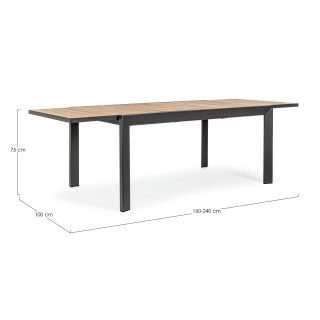 Table à manger de jardin extensible en métal L160/240 FREJUS - HELLIN